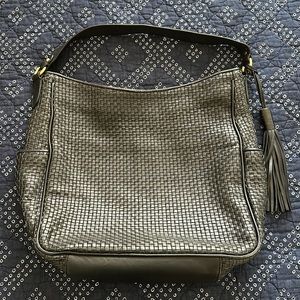 Cole Haan Classic Black Leather Woven Purse Tote